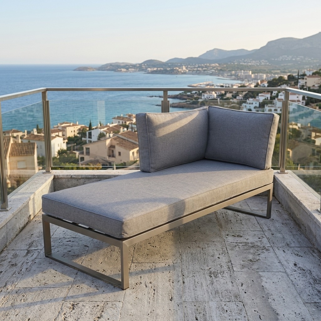 Sonnenliege, Gartenmöbel, Polsterauflage, Metallrahmen, Grau